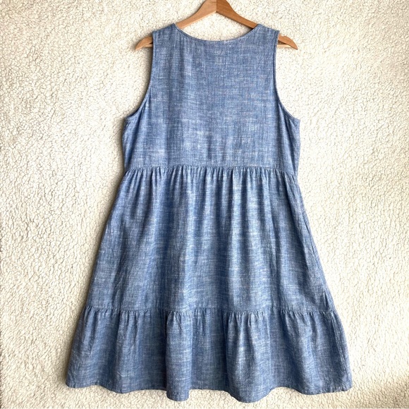 Briggs Women's sleeveless blue linen tiered ruffle dress, Sz L - Picture 12 of 15